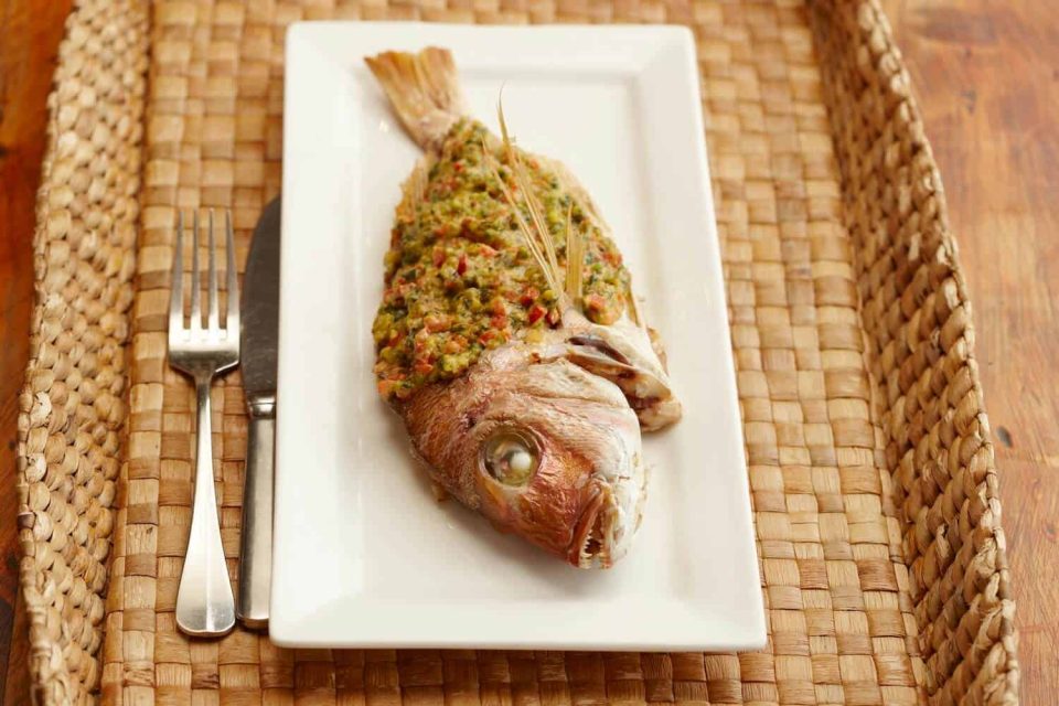 Baby Snapper with Harissa and Samke Hara Sauce