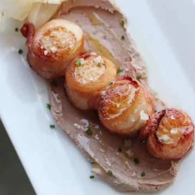 Bacon Wrapped Scallops with Asian Pear Salad