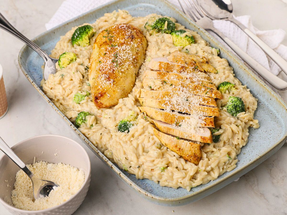 Greek Chicken Orzo with Broccoli