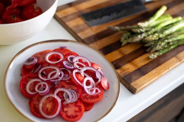 Beef Tenderloin with Asparagus and Tomato Salad