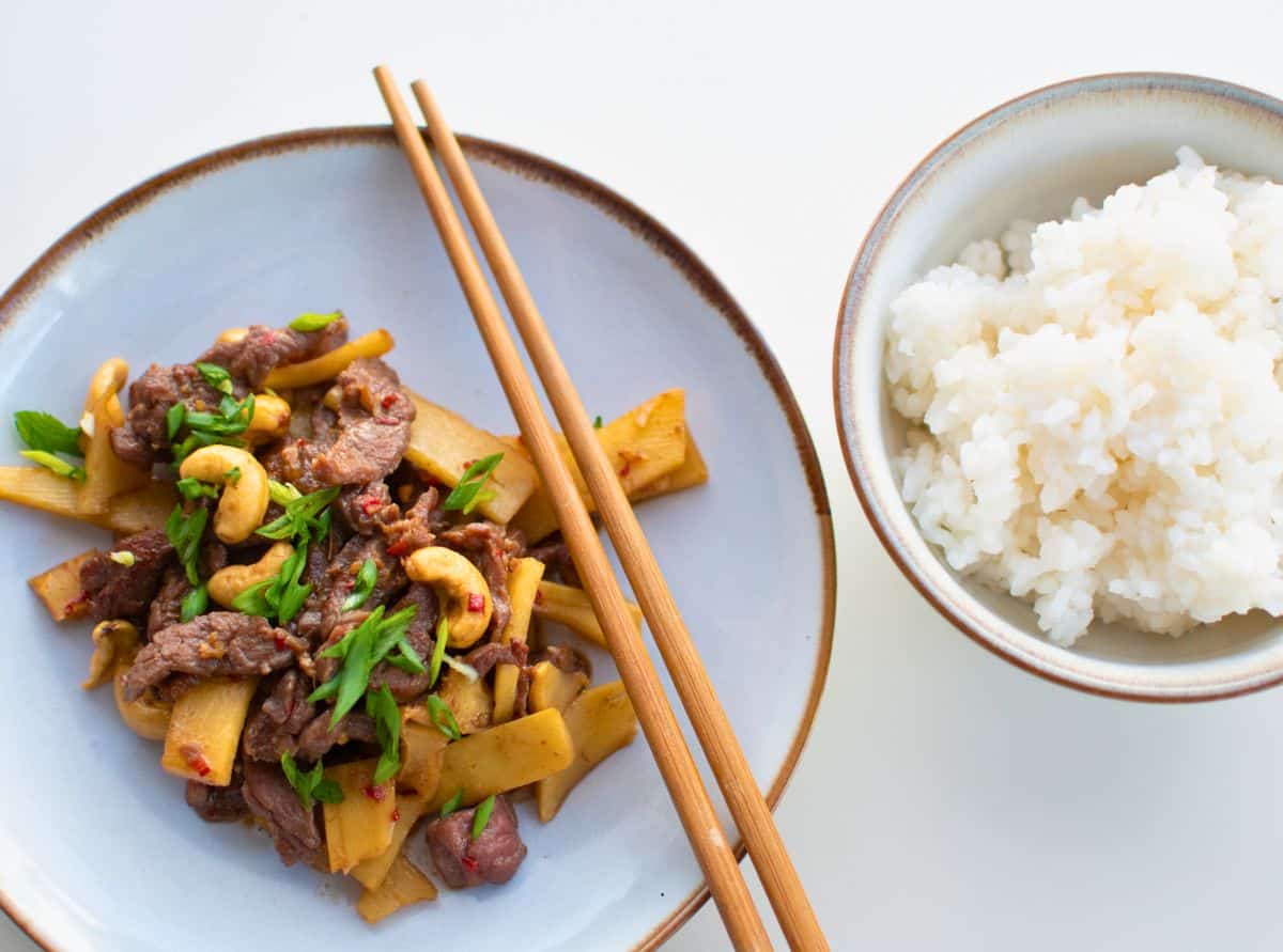 Asian Stir-Fried Beef with Bamboo Shots & Cashew