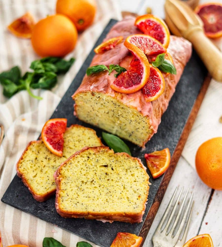 Glazed Blood Orange & Poppy Seed Loaf Cake