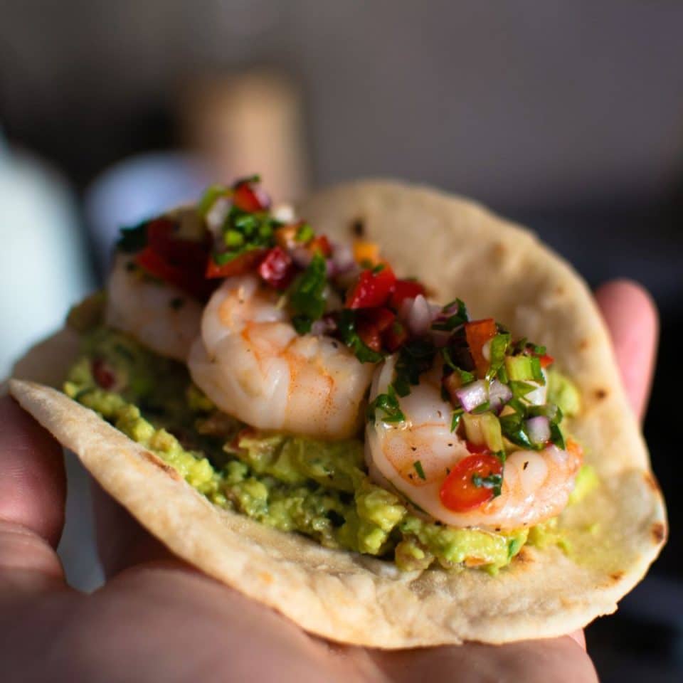 Easy Guacamole & Shrimp Tacos