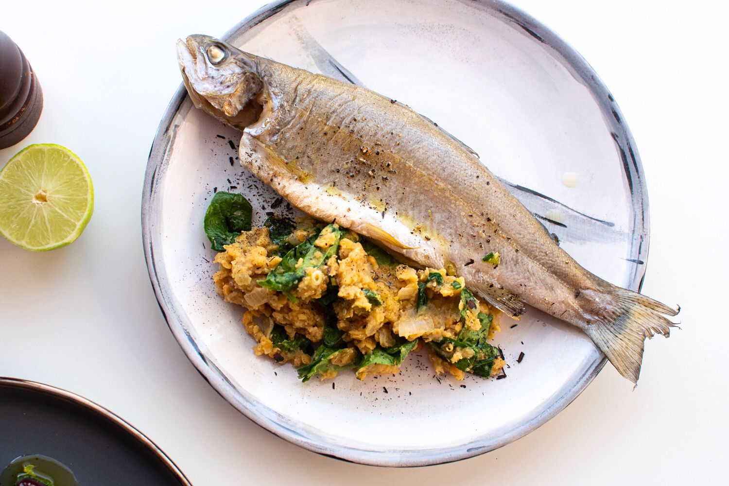 Oven-baked Trout with Lentils & Spinach