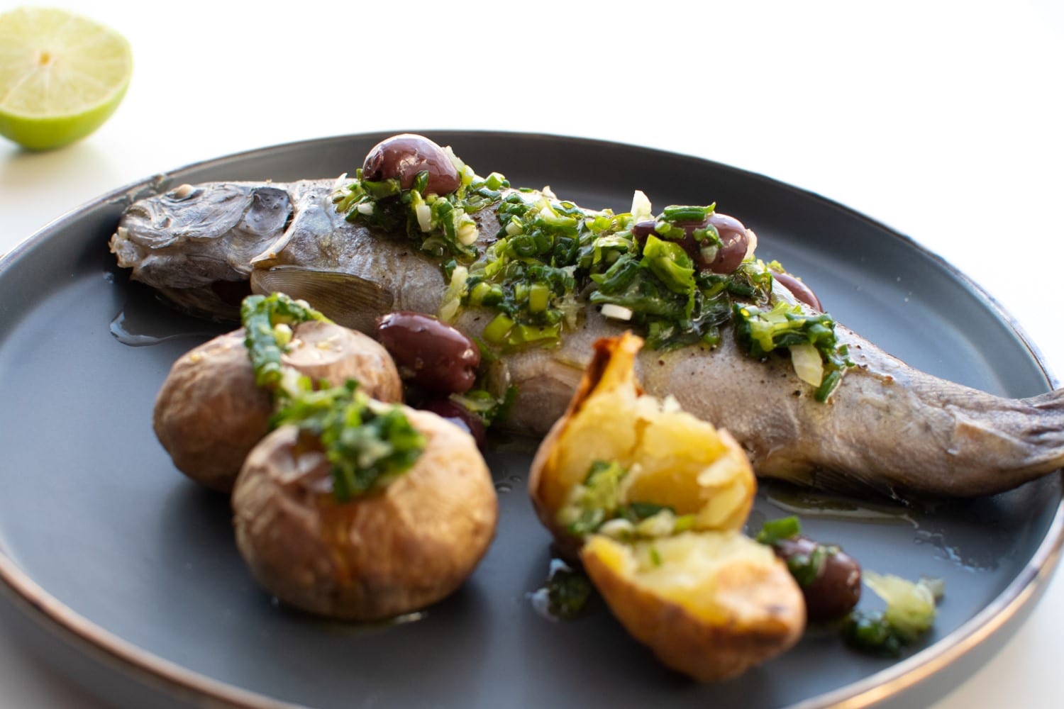 Baked Whole Trout with Baked Potatoes & Salsa