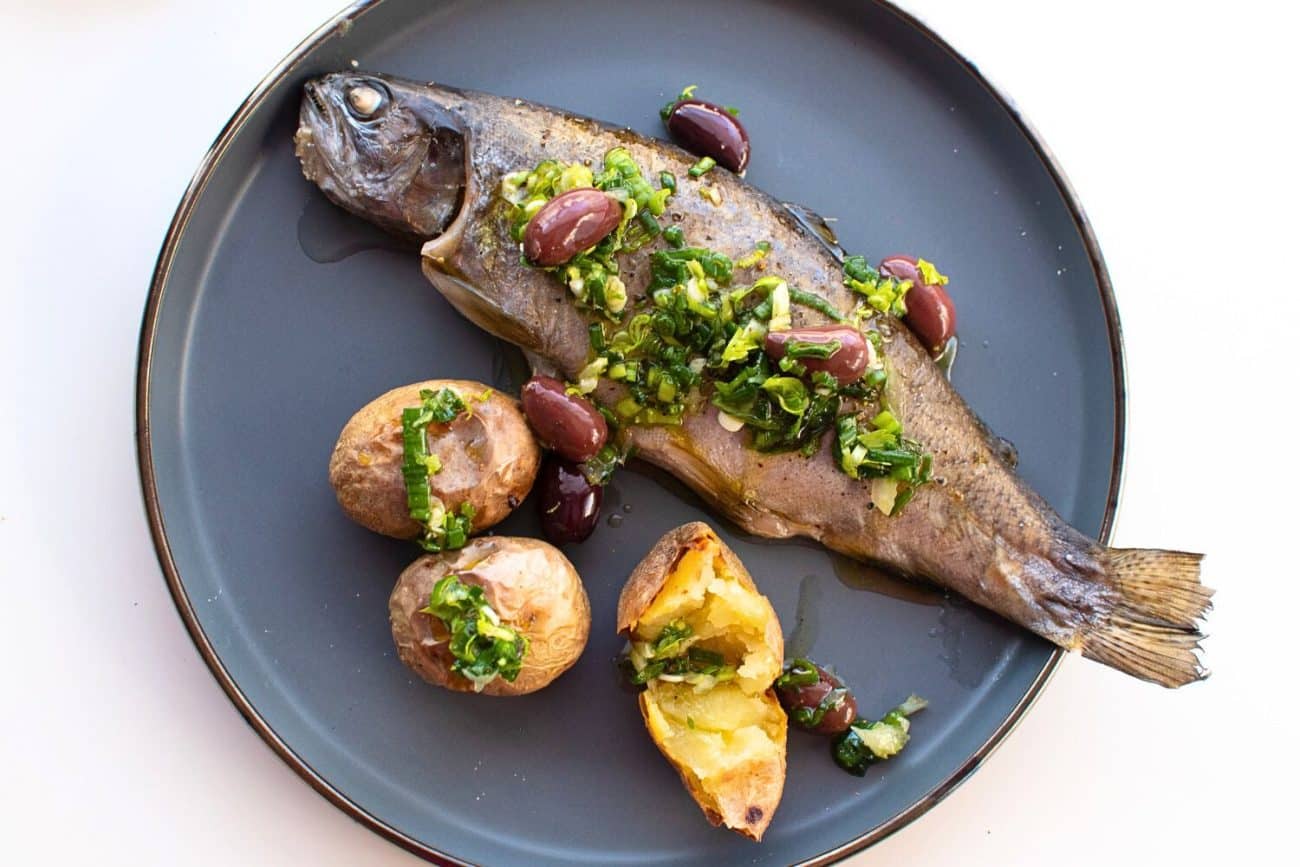 Baked Whole Trout with Baked Potatoes & Salsa