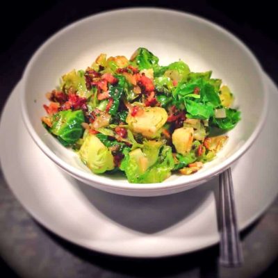 Brussels Sprouts with Bacon, Cider and Herbs