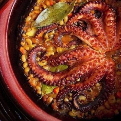 Greek Octopus with Black Eyed Beans