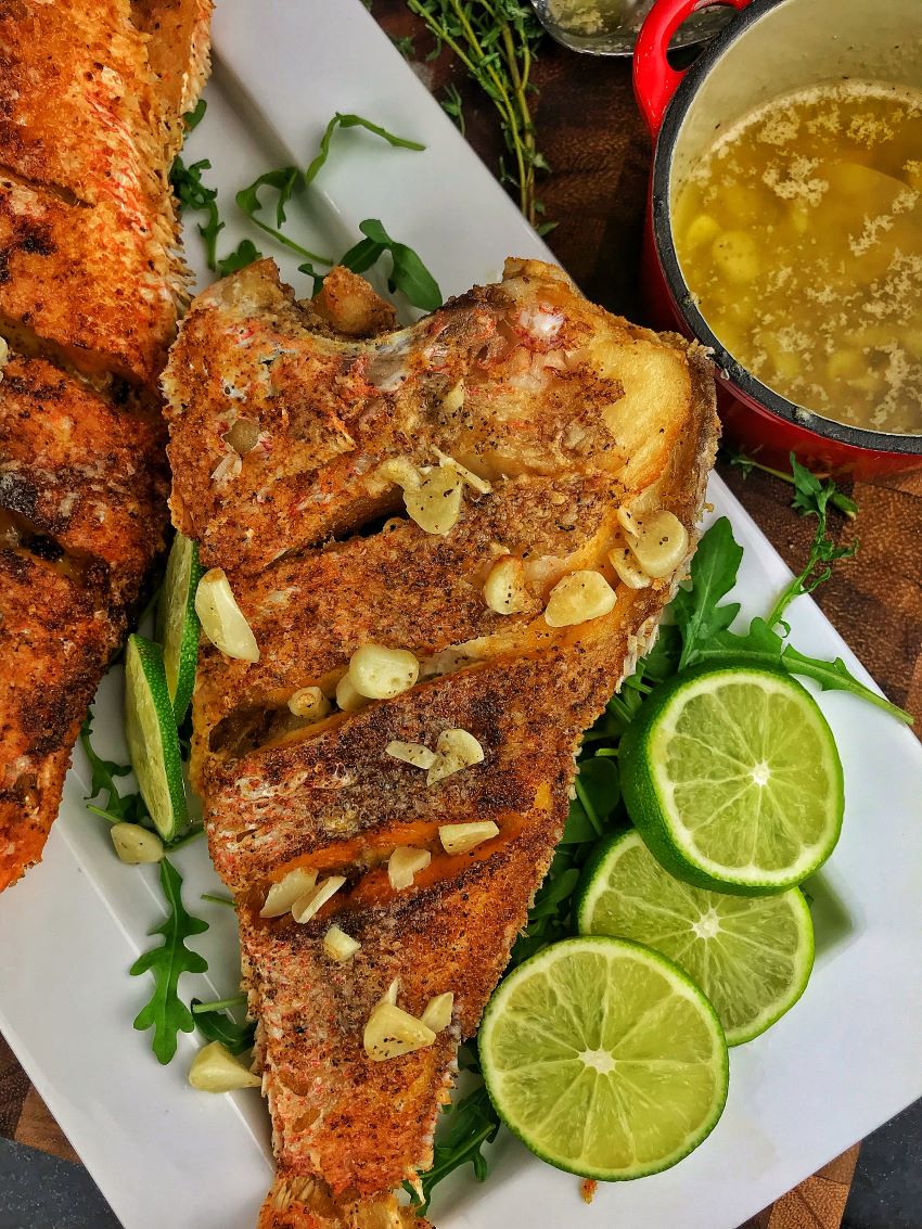 Fried Red Snapper with Lime Garlic Butter