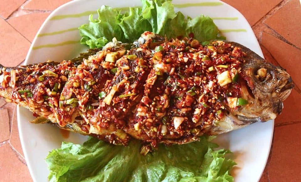 Korean Style Fried Snapper with Seasoning Sauce