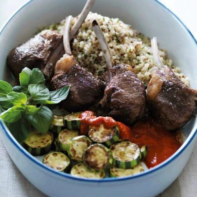 Lamb Chops w/ Quinoa and Red Pepper Sauce