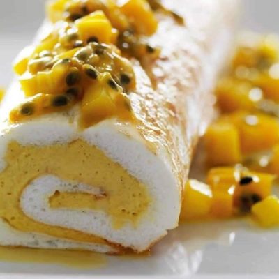 Mango & Passion Fruit Meringue Roulade