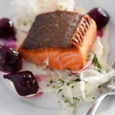 Pan Roast Salmon with Roasted Beetroot & Herbs