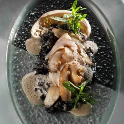 Pan-seared Abalone with Squid-Ink Risotto