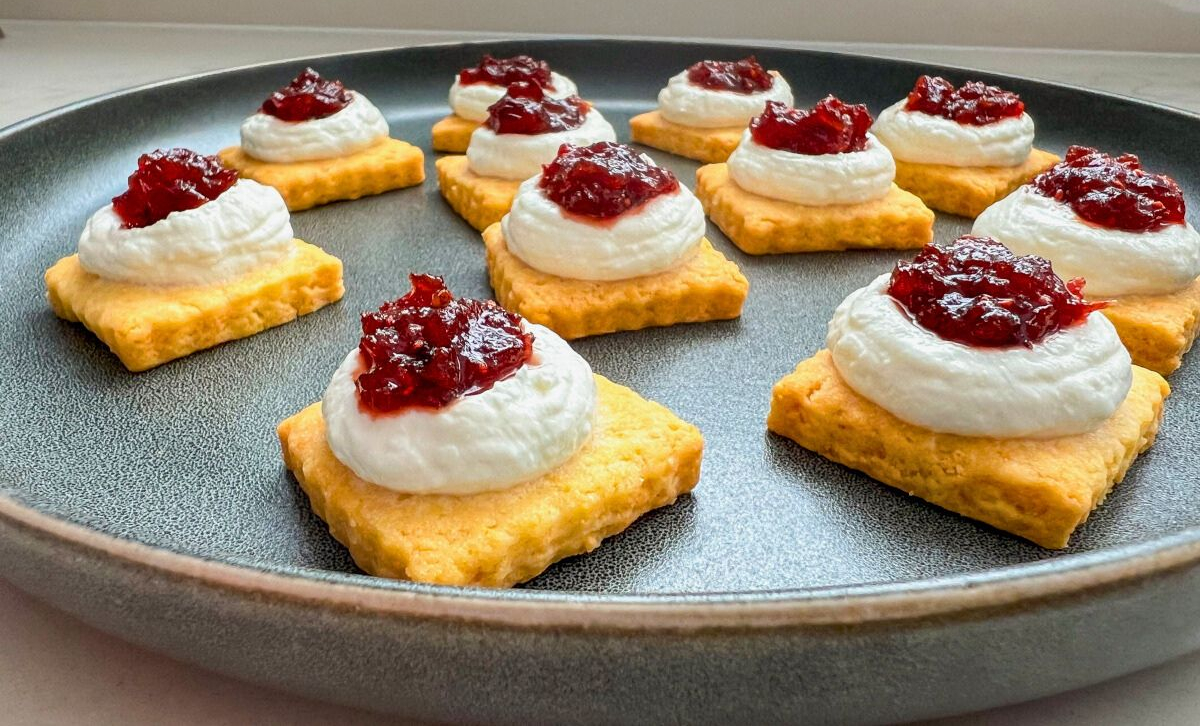 Parmesan Thyme Shortbread with Feta Spread and Cranberry Sauce