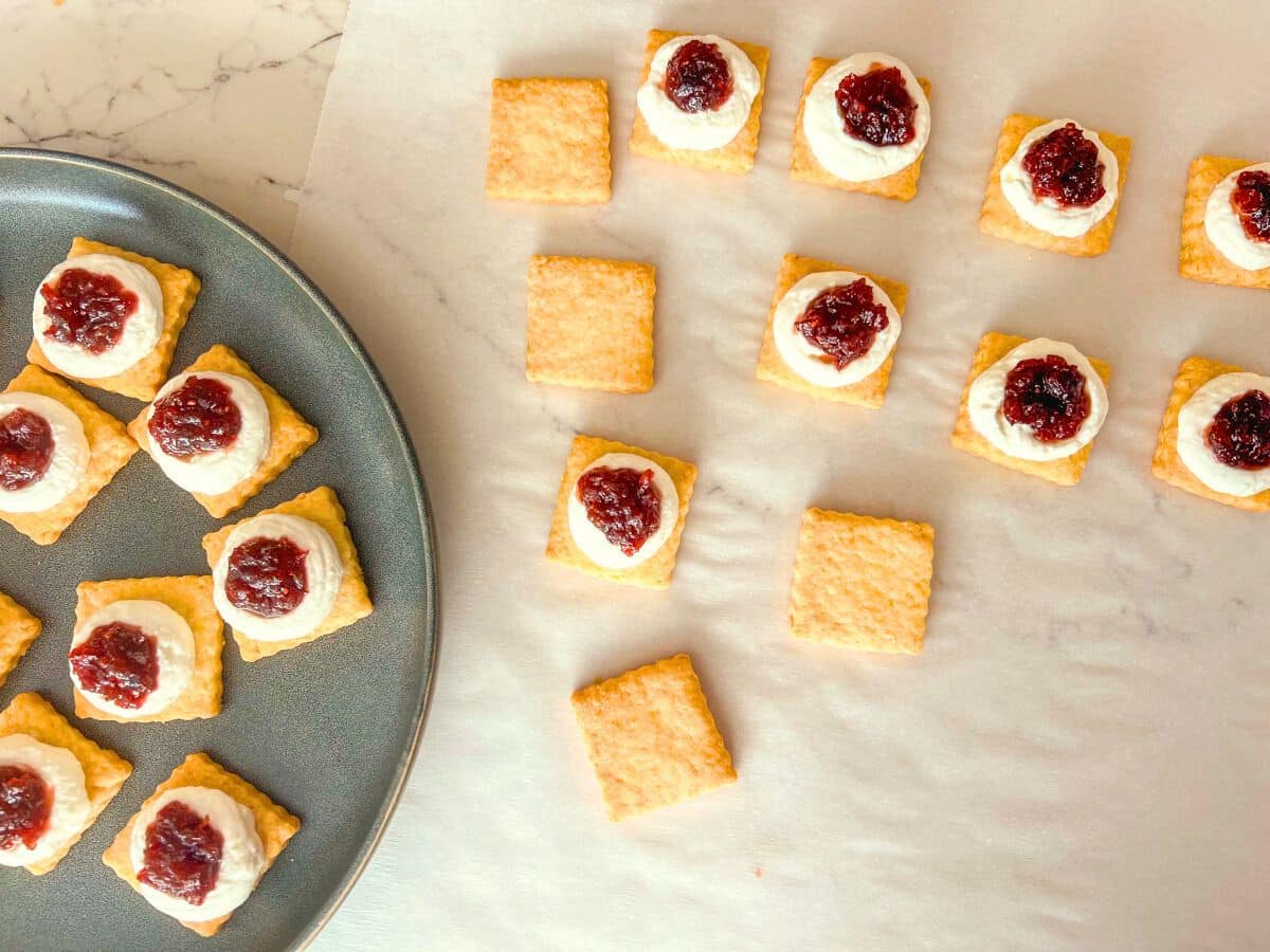 Parmesan Thyme Shortbread with Feta Spread and Cranberry Sauce