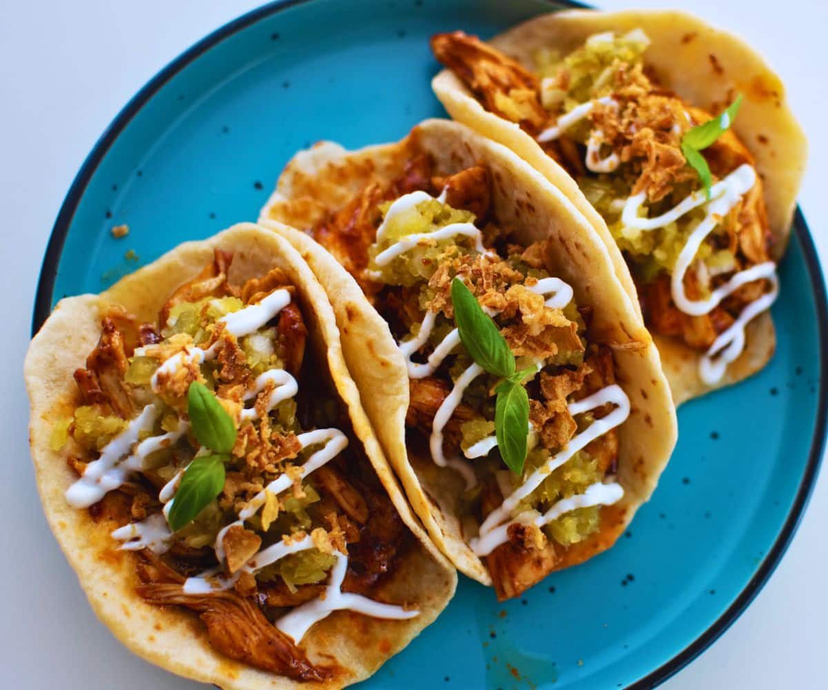 Pulled Chicken Tacos with Tomatillo Salsa