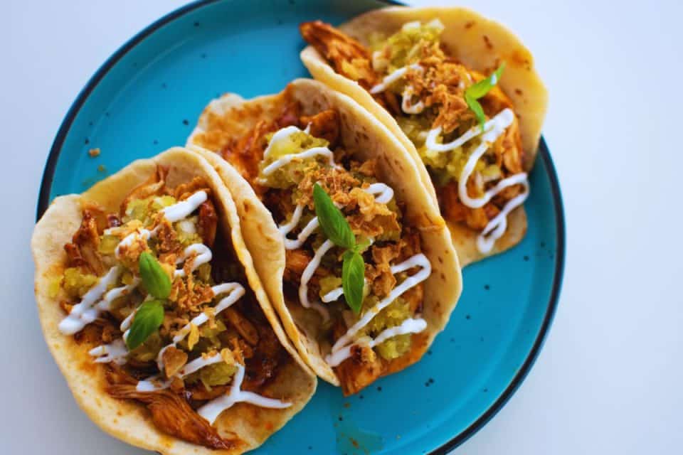 Pulled Chicken Tacos with Tomatillo Salsa