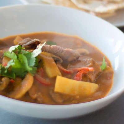 Red curry with beef and bamboo