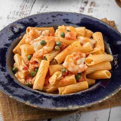 Rigatoni with Shrimps and Peas