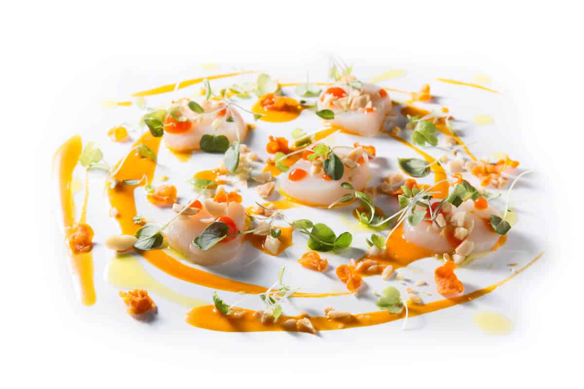 SCALLOP CRUDO WITH CARROT VINAIGRETTE