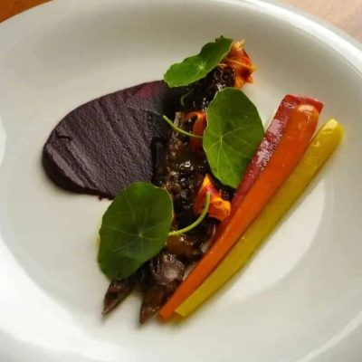 Wagyu Oxtail w/ Heirloom Carrots, Pickles & Nasturtium