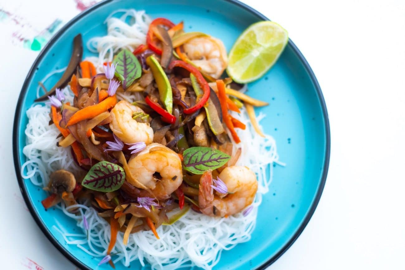 Stir-Fry Shrimp & Veggies with Rice Noodles